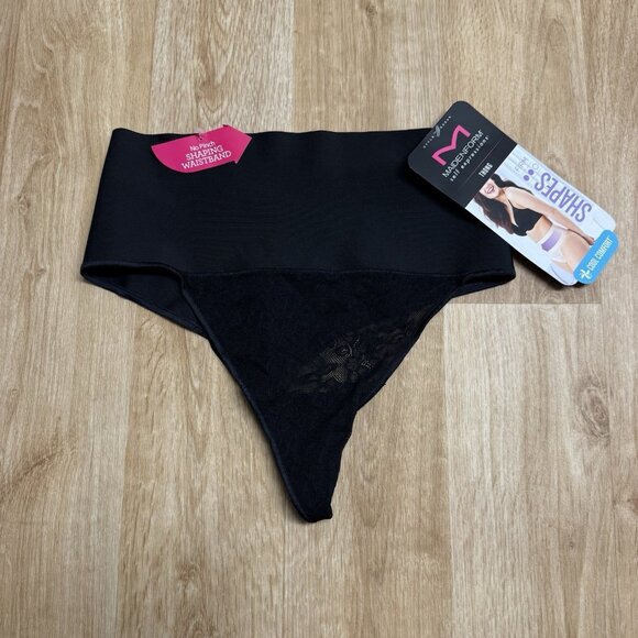 MAIDENFORM SHAPEWEAR THONG SIZE L BLACK FIRM SHAPING WAISTBAND COOL COMFORT - Picture 1 of 6